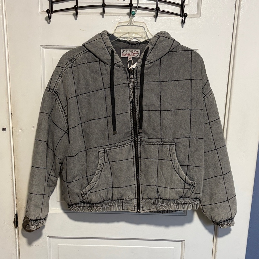 Stoosh Gray and Black Bomber Jacket